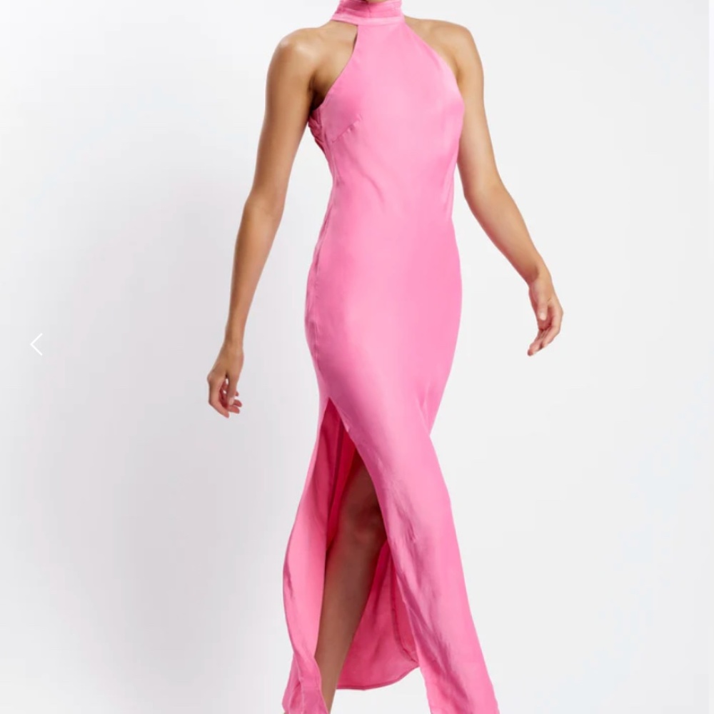 Meshki Claire Sating Drape Back Maxi Dress (Pink)